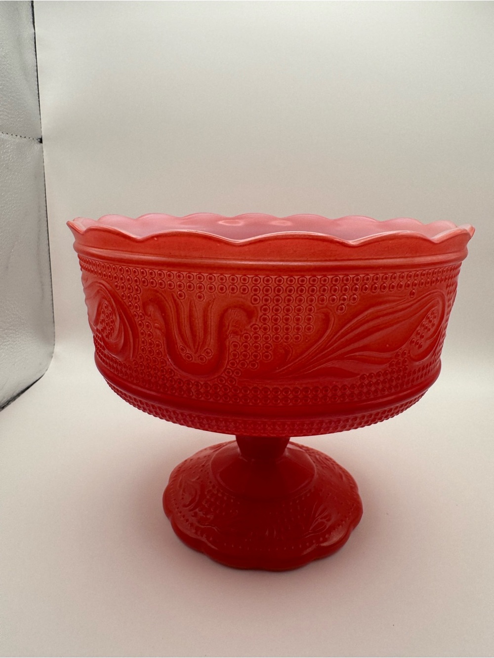Vintage milk glass E.O. Brody Candy Dish.  No Cracks! Great Red Color!